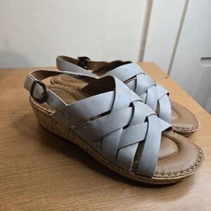 Born Light Gray Woven Wedge Sandals